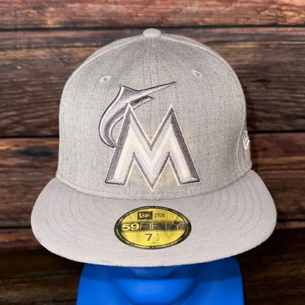 New Era 59Fifty Florida Marlins Heather Grey Fitted sz7.5